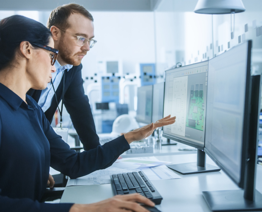 Two professionals engage in a discussion about the importance of a cybersecurity audit, positioned in front of a desktop computer. Their focused expressions and open dialogue reflect a thorough examination of cybersecurity practices and their impact on organizational safety. The desktop displays relevant data, reinforcing their commitment to safeguarding information and ensuring robust security measures.